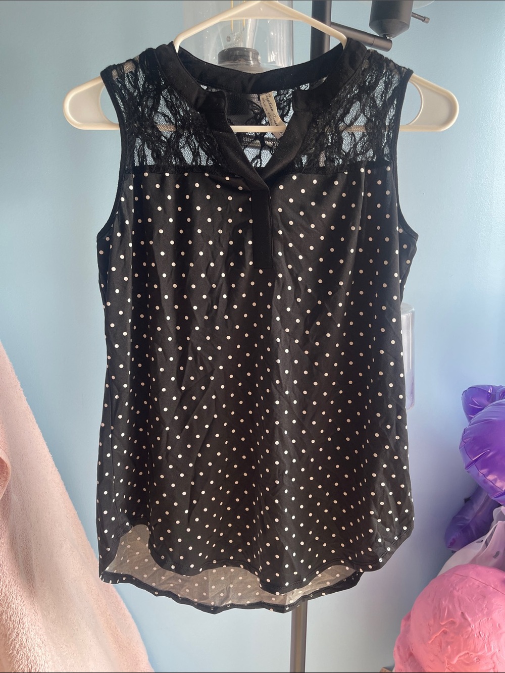 PerSeption Concept Black Polka Dot Lace Yoke Sleeveless Camisole